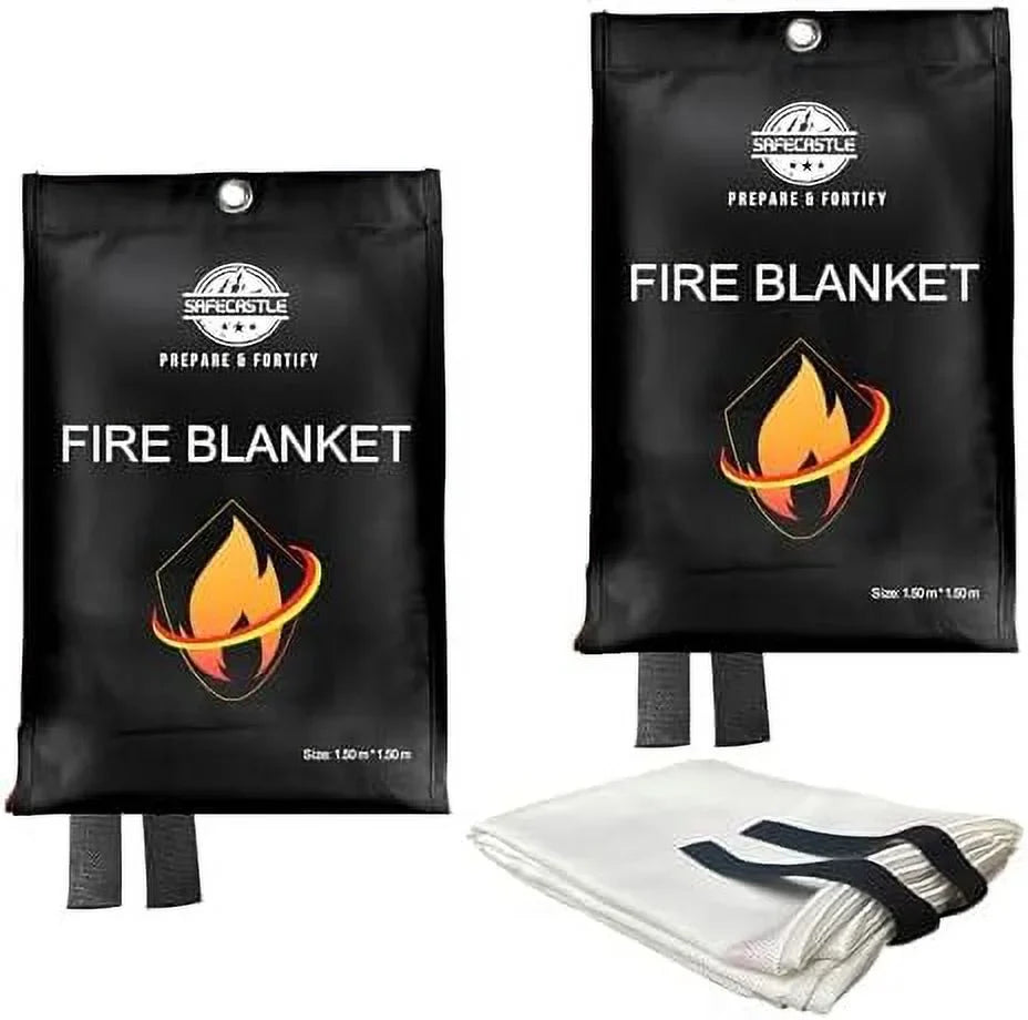 SAFECASTLE Fire Blanket Emergency Survival Kit 2 Pack 59"x59" | Flame Retardant Protection Blanket for Camping Kitchen Home Office Grill School & Car Easy to Store Fire Extinguisher Safety Blanket