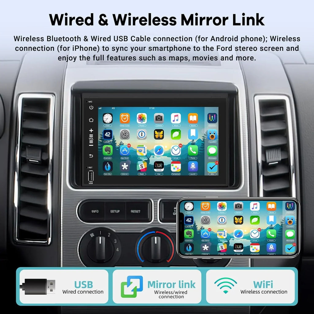 THONZER Android Car Radio for Ford F150 F250 F350 Fusion Edge Explorer Taurus Freestar, [1G+16G] 7 inch Touch Screen Stereo, Bluetooth/SWC/EQ Audio/1080P +Backup Camera