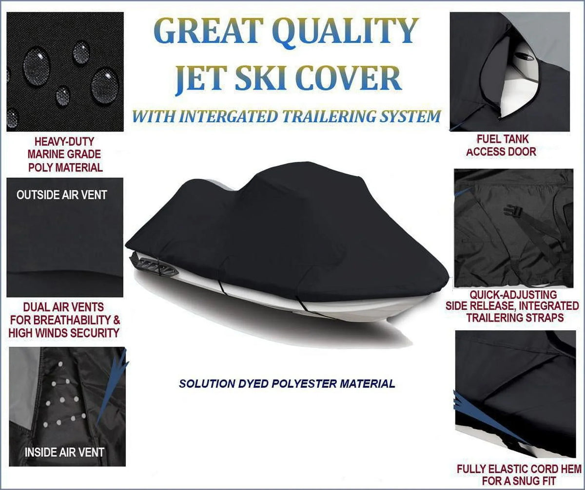 BLACK TOP OF THE LINE JET SKI Cover Compatible for YAMAHA Wave Runner GP 1300R 2003 2004 2005 2006 2007 2008 Jet Ski PWC Cover 2 Seater