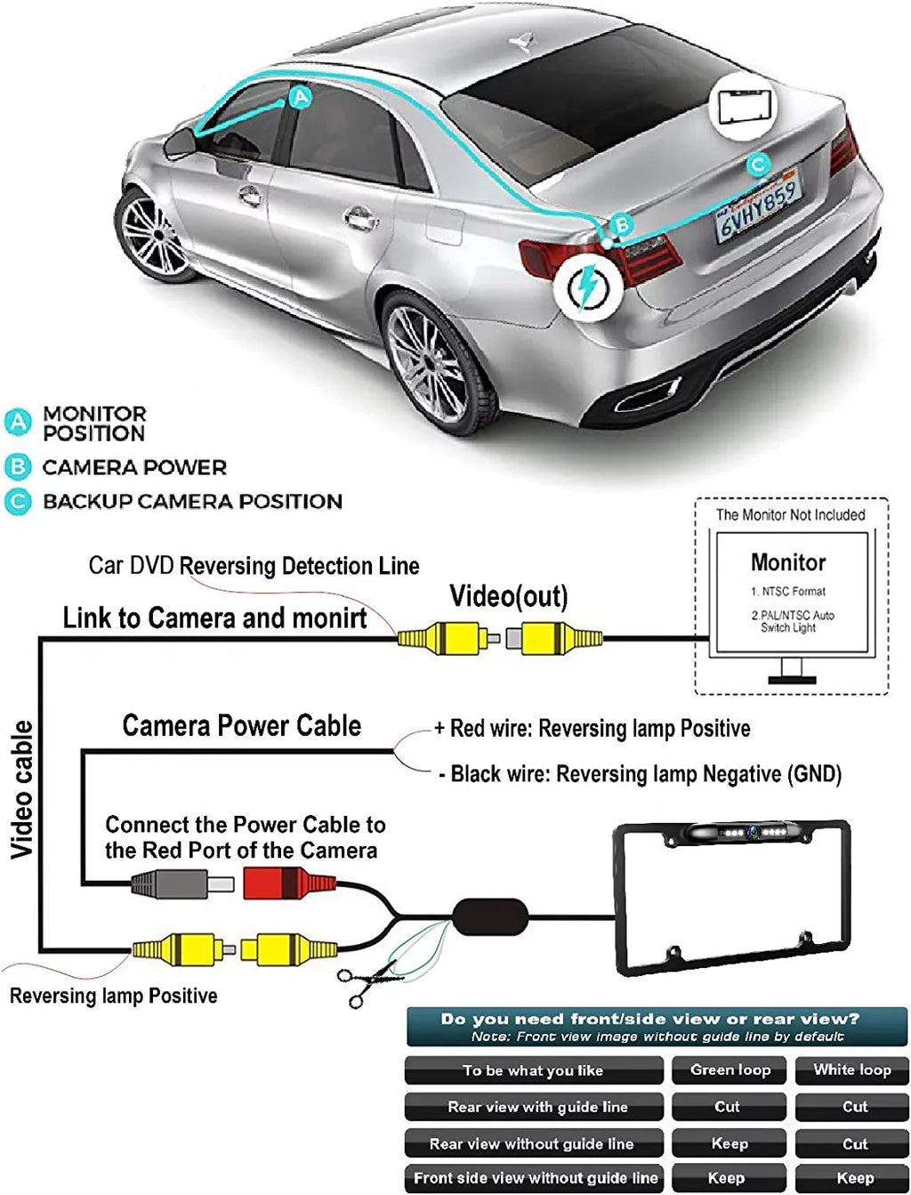 Backup Camera Rearview License PLatitudee Frame for ALPINE X308U Black