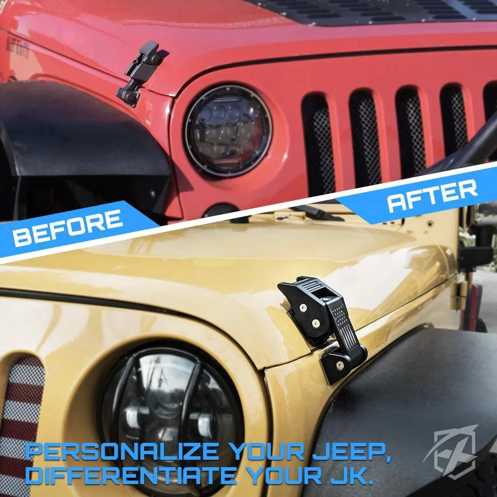 Xprite Black Aluminum Hood Latch Kit with U.S. Flag for 2007-2018 Jeep Wrangler JK & 2018+ Jeep Wrangler JL