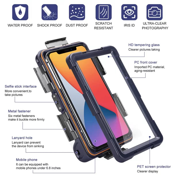 UrbanX Professional [15m/50ft] Swimming Diving Surfing Snorkeling Photo Video Waterproof Protective Case Underwater Housing for Meizu M5c And all Phones Up to 6.9 Inch LCD with Lanyard