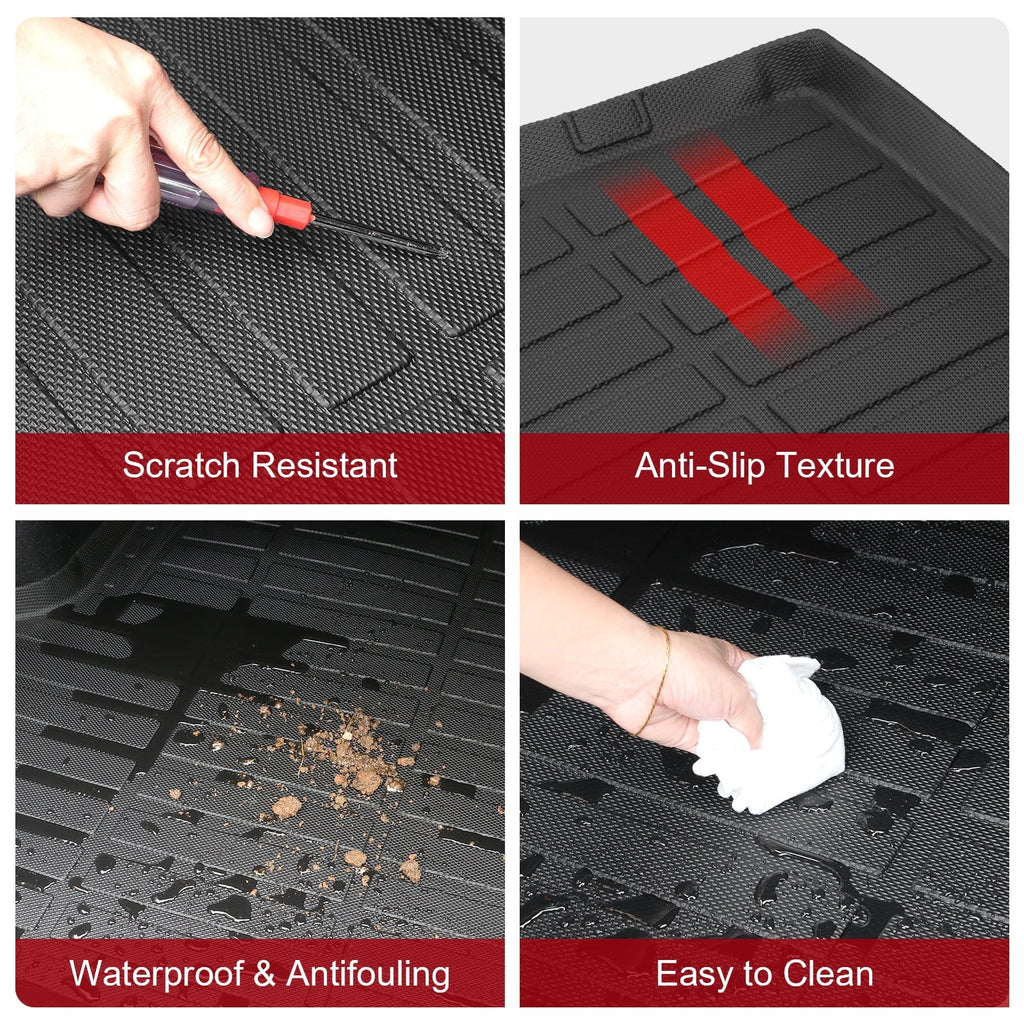 Ikon Motorsports 3D TPE Floor Mats + Trunk Mat, Compatible with 2022-2024 Honda Civic Black All Weather Waterproof Anti-Slip Floor Liners Front & 2nd Row Full Set Interior Storage Cover Accessories