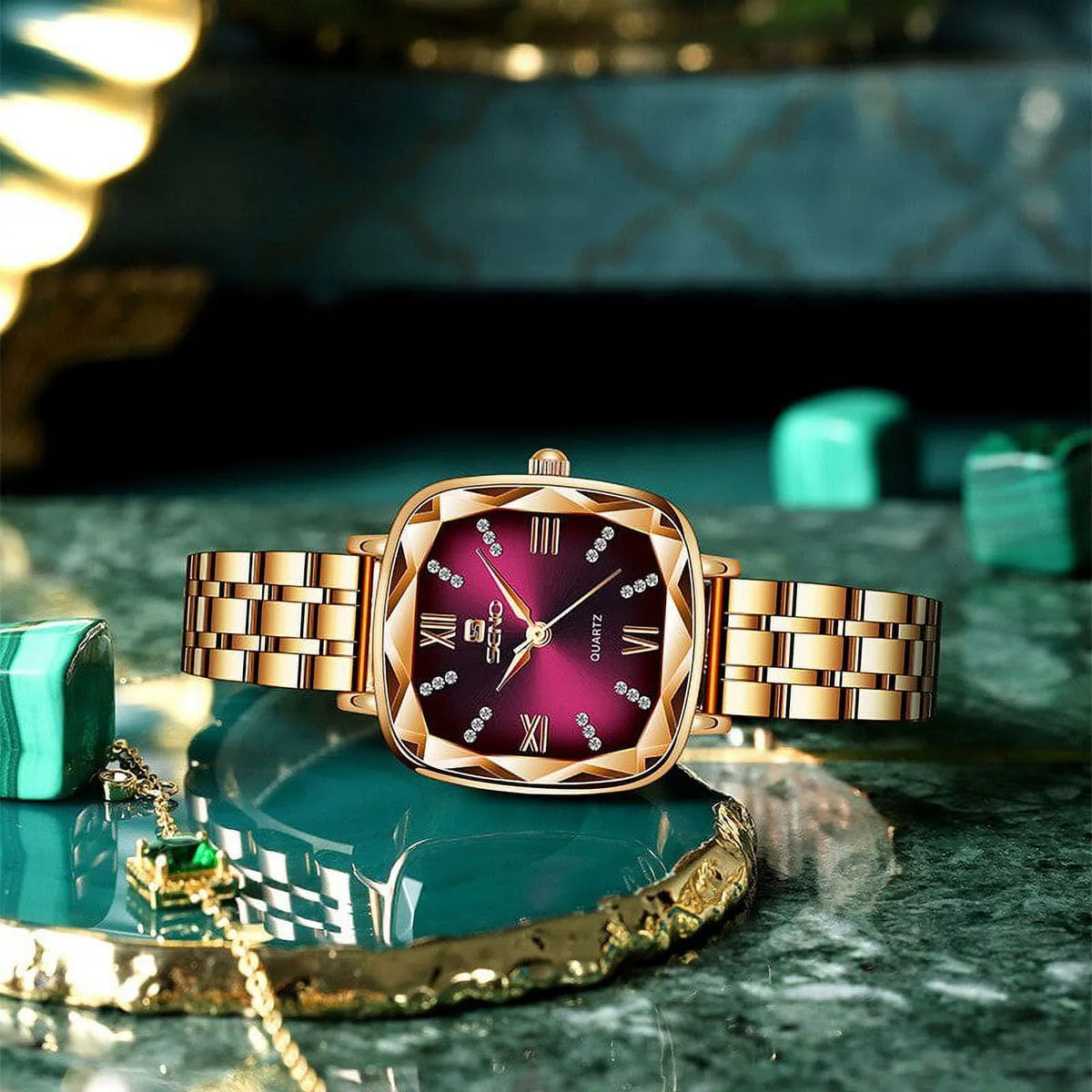 Women Wrist Watch 2022 Square Rose Gold Ladies Watch For Female Clock Stainless Steel Women Watches Top Brand Luxury Rhinestone