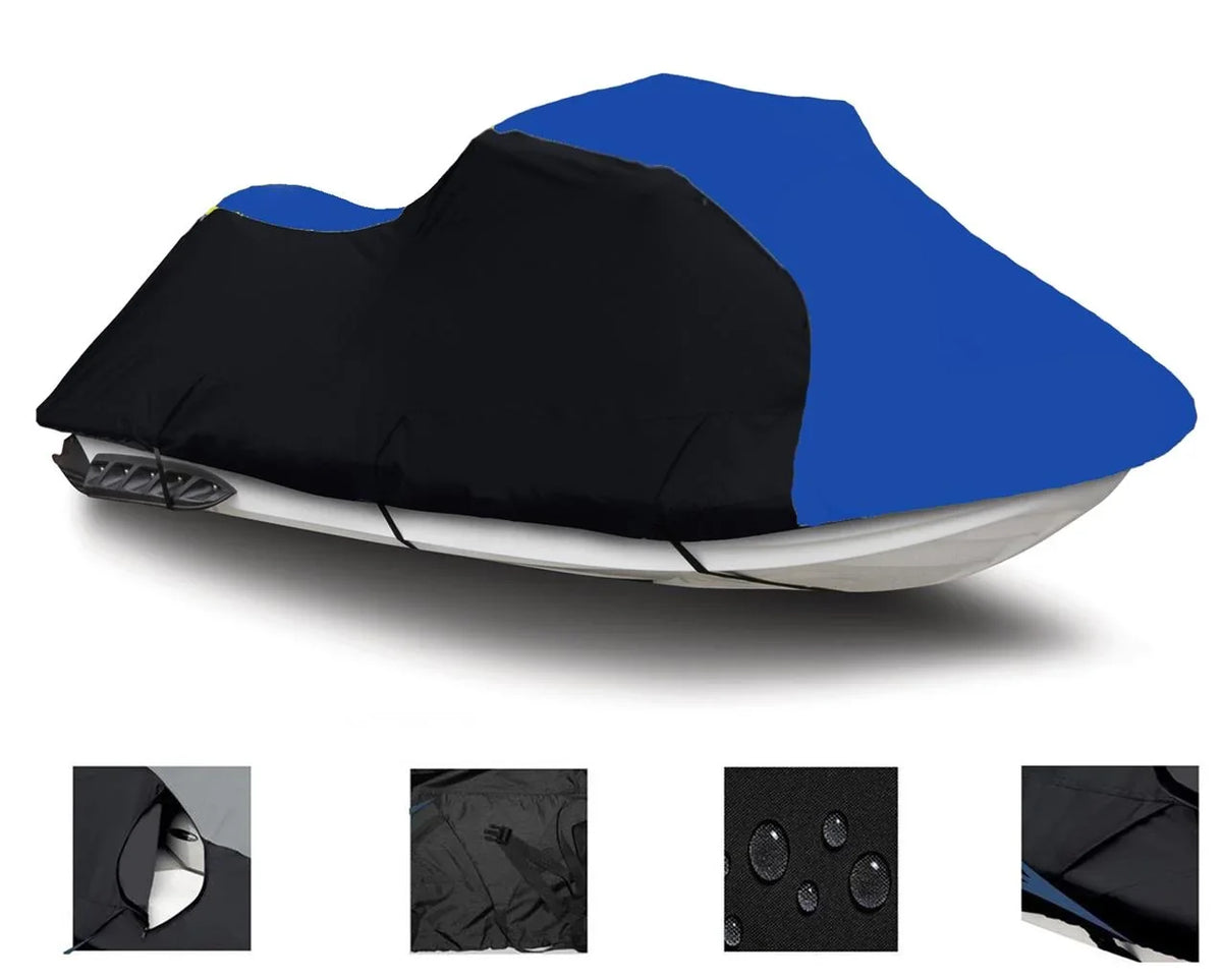 BLACK / BLUE HEAVY-DUTY, PWC 600D JET SKI Cover Compatible for Kawasaki Ultra 260X / JT1500E9F 2009 2010