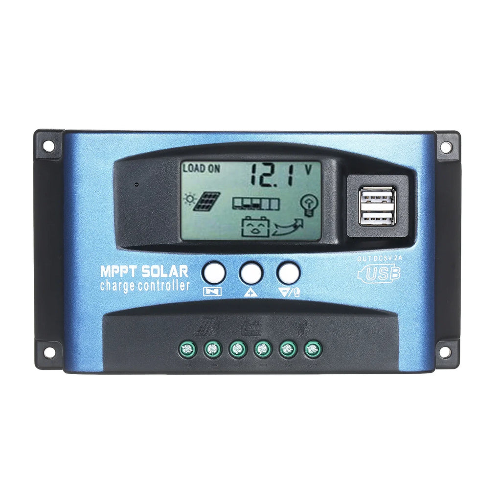MPPT Solar Charge Controller Dual USB Solar Controller Smart LCD Screen MPPT Tracking 5V/2A Dual USB Output 12V/24V Automatic Identification