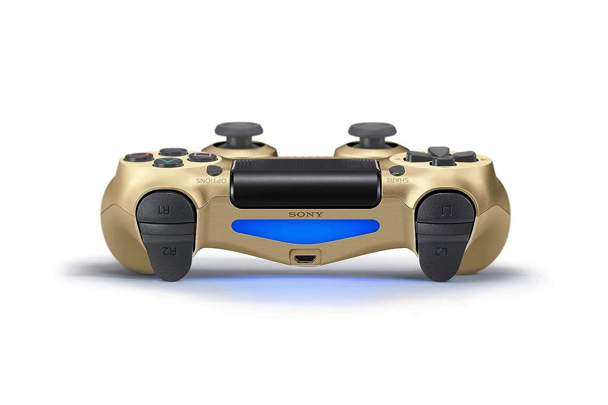 Dual Shock Gold Gaming Controller For PS4 Console + Wired Earbuds BOLT AXTION Bundle Like New