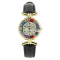 GlassOfVenice Murano Glass Millefiori Watch with Leather Band - Black Multicolor