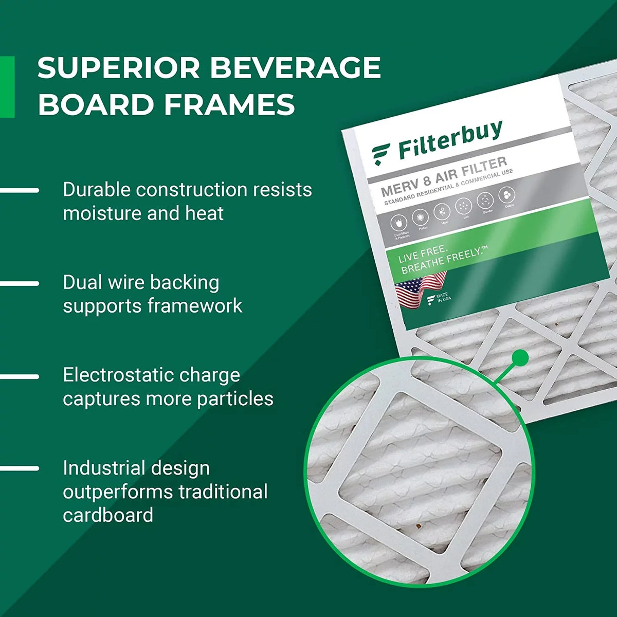 Filterbuy 13x20x1 MERV 8 Pleated HVAC AC Furnace Air Filters (4-Pack)
