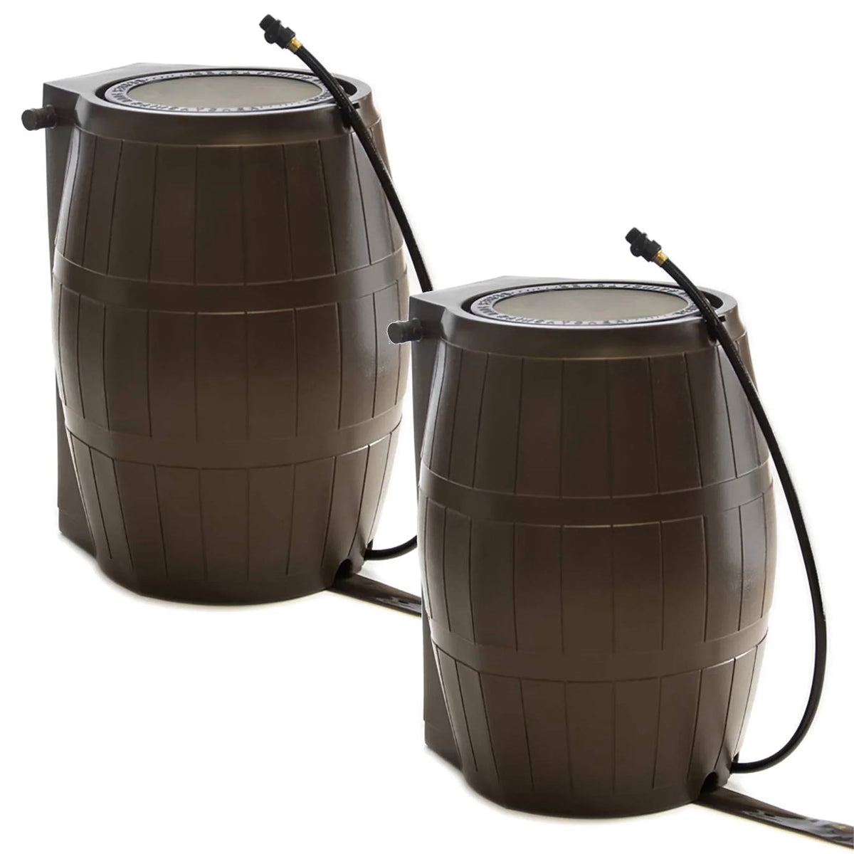 FCMP Outdoor 50-Gallon BPA Free Home Rain Water Barrel, Brown (2 Pack)