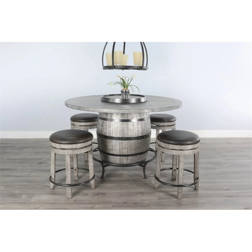Sunny Designs Round Mahogany Pub Table with Wine Barrel Base in Alpine Gray