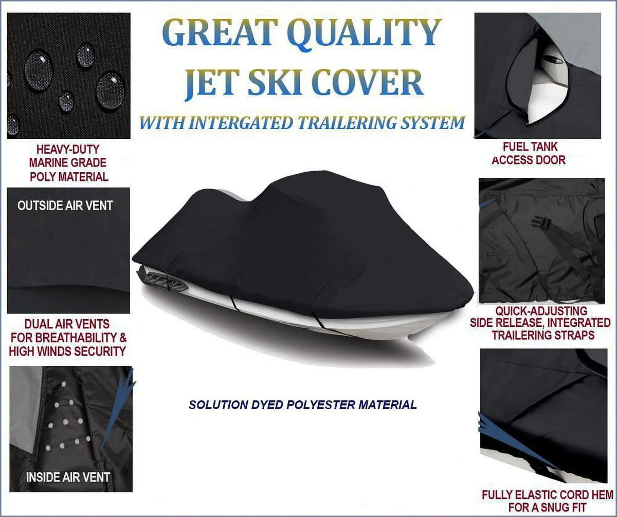 BLACK 600 DENIER JetSki Cover Compatible for Sea Doo Sea-Doo GTS 1990 1991 1992 1993 1994 1995 1996 1997 1998 1999 2000 Jet Ski Cover PWC Cover